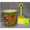 Vintage all tin childs sand pail and shovel set