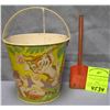 Vintage all tin childs sand pail and shovel set