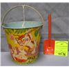 Vintage all tin childs sand pail and shovel set