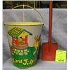 Vintage all tin childs sand pail and shovel set