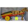 Early wooden horse drawn cart pull toy
