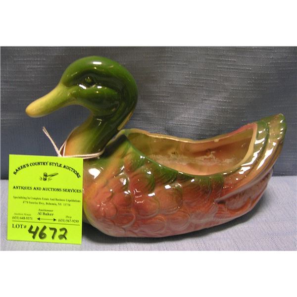 Hand painted art pottery duck planter