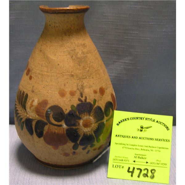 Floral decorated signed Mexican earthen ware vase
