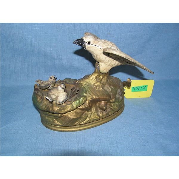 Eagle and Eaglets cast iron mechanical bank circa 1950s