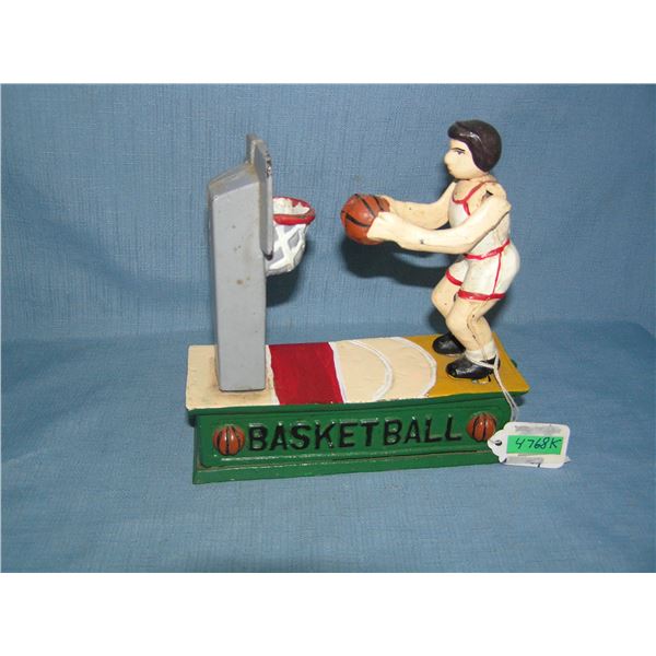 Basketball cast iron mechanical bank circa 1970s