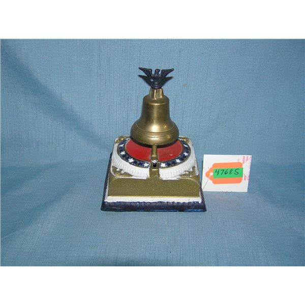 Liberty Bell cast iron mechanical bank circa 1960s