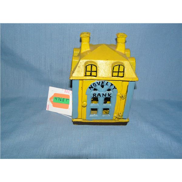 Novelty bank building cast iron mechanical bank