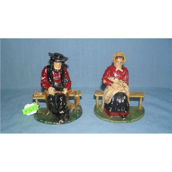 Hand pained cast iron Pennsylvania Dutch couple bookends