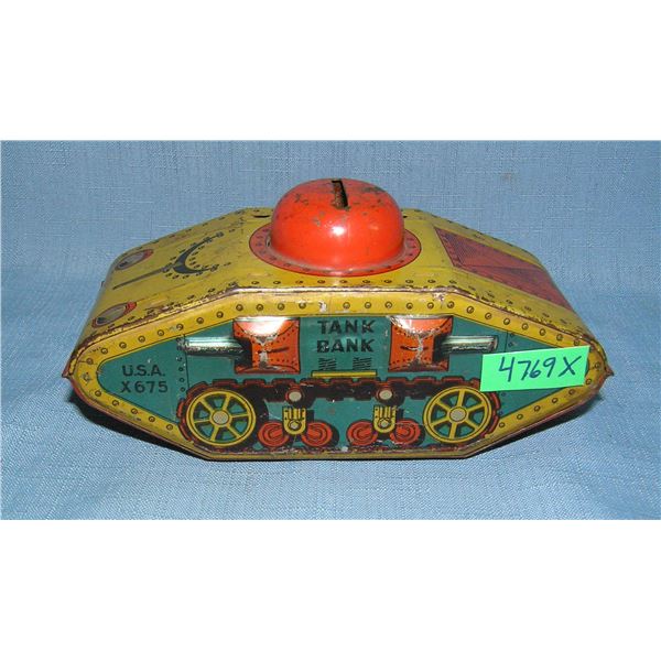 Early WWI style tin tank bank Marx Toys circa 1930s
