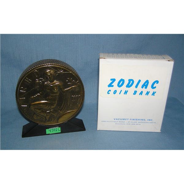 Virgo Zodiac coin bank all cast metal with original box