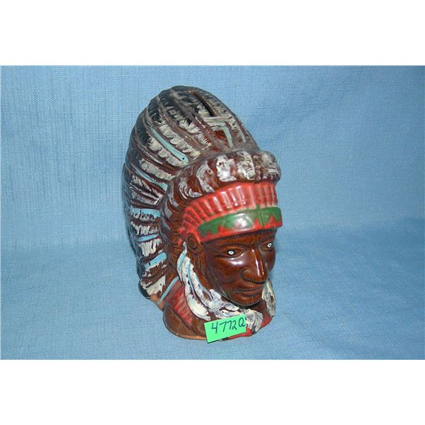 Hand painted American indian chief bank