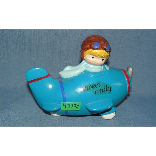 Junior Pilot ceramic toy bank hand painted made in Korea 1970s