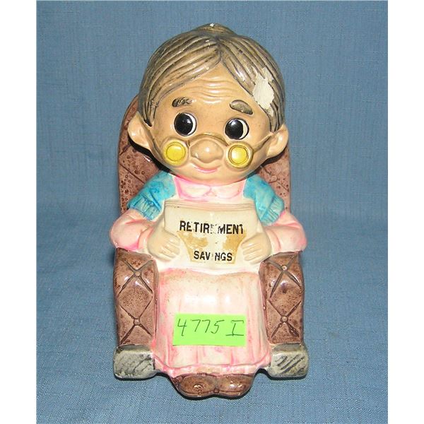 Grandma in rocking chair retirement savings bank