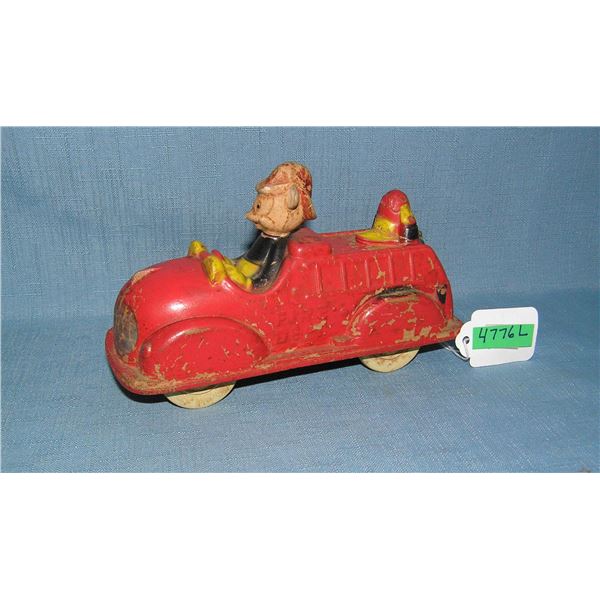 Early Mickey Mouse and Donald Duck Sun Rubber fire department recue truck circa 1930s