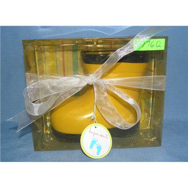 Baby rain boot bank by Hop Scotch