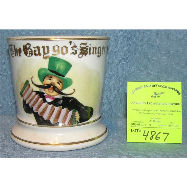 Antique shaving mug featuring a Gay 90’s singer