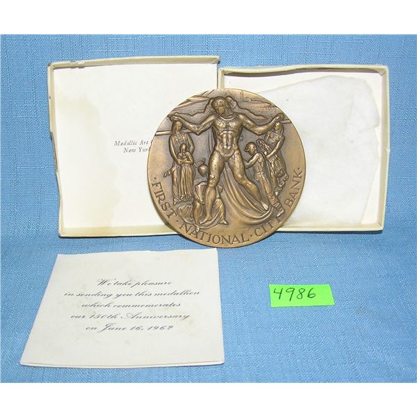 First National Bank of New York Bank solid bronze medallion