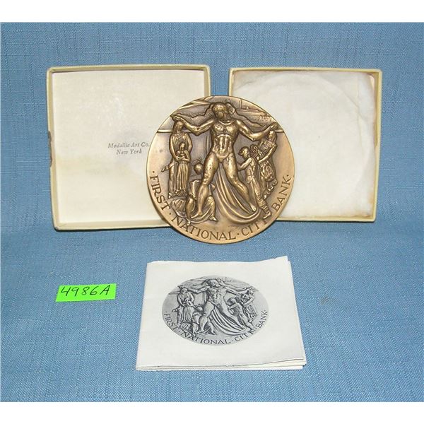 First National Bank of New York Bank solid bronze medallion