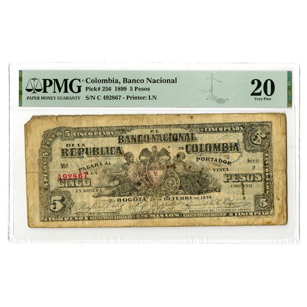 Colombia. Banco Nacional de Colombia, 1899, Issued Banknote.