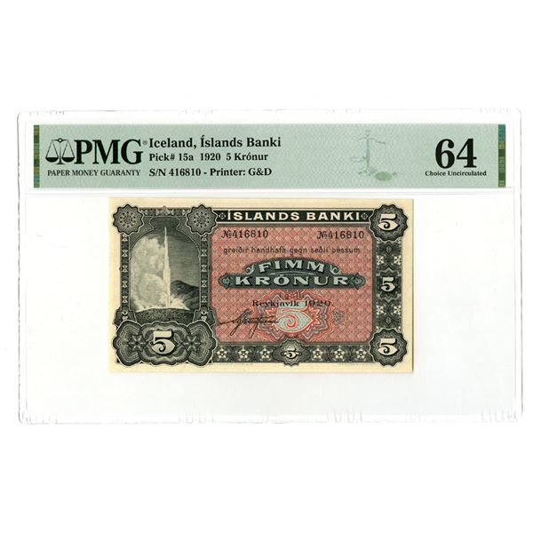 Iceland. Islands Banki, 1920, Issued Banknote Rarity