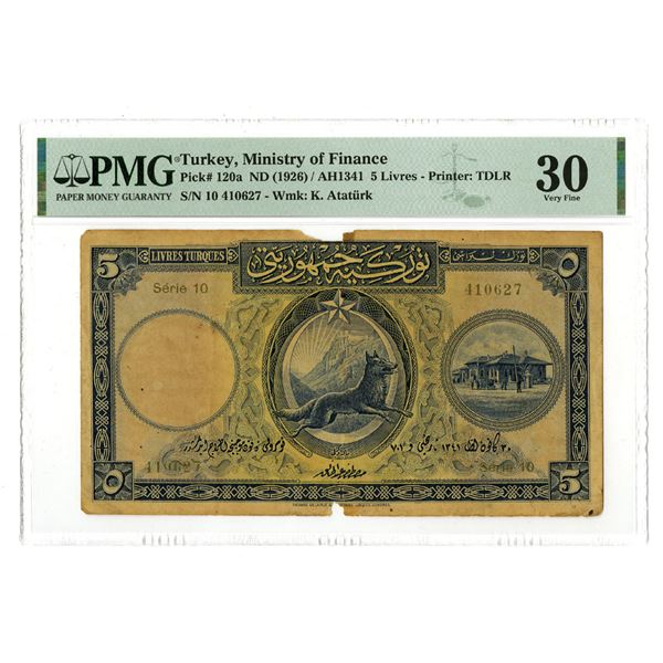 Turkey. State Notes of the Ministry of Finance, AH1341 (1926), Issued Banknote.