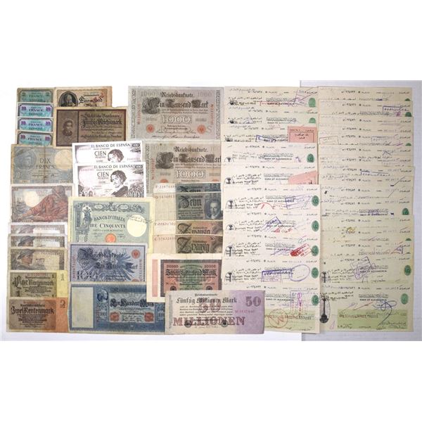 European Banknotes and Egyptian Check Assortment, 1908 to 1970