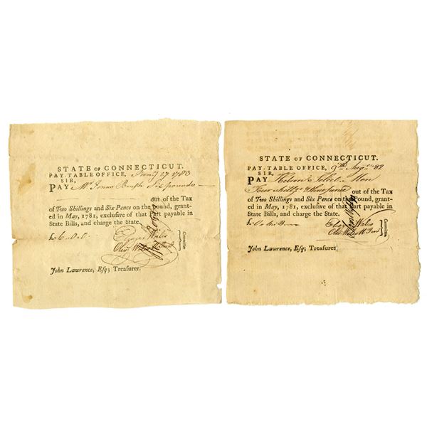 CT. Connecticut Pay-Table Office, 1783 Tax Pay Order Pair
