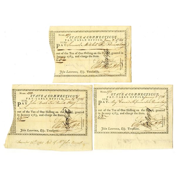 CT. Connecticut Pay-Table Office, 1785 to 1786, Tax Warrant Trio.