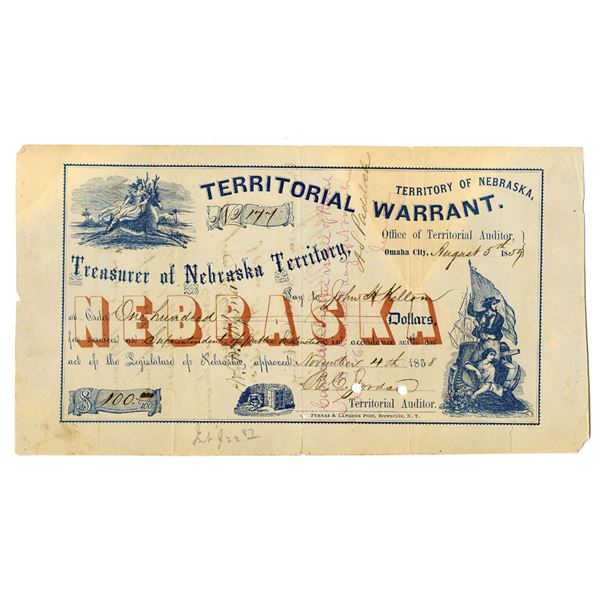 NE. Treasurer of Nebraska Territory, 1859 I/C Territorial Warrant