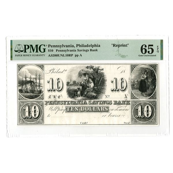 PA. Pennsylvania Savings Bank,, 18xx, ca.1830-50, $10, Proprietary-Reprint Proof, ca.1940-60s