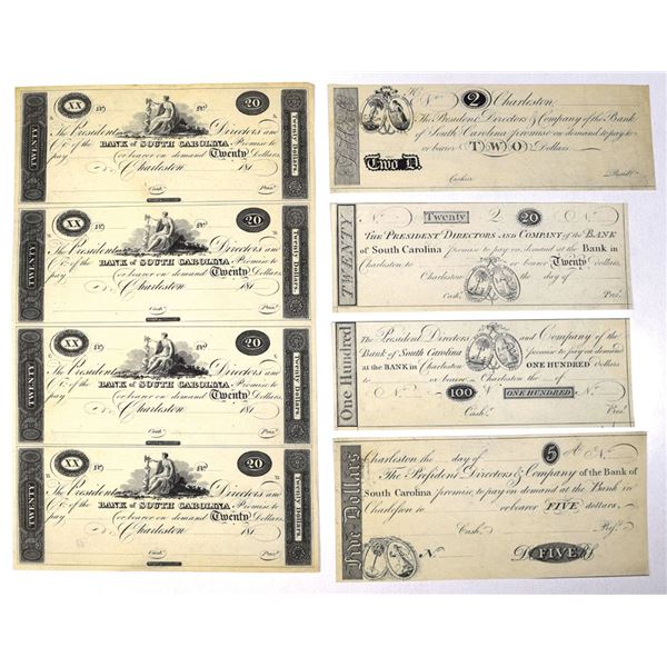 SC. Bank of South Carolina Reprint Obsolete Currency Notes, ND (1820-30s).