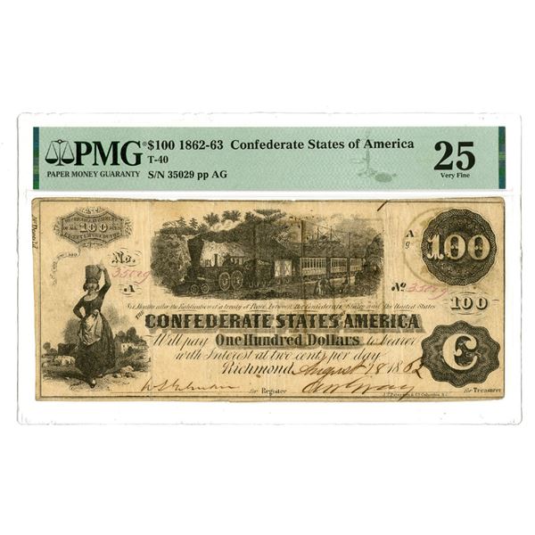 VA. C.S.A., 1862, Issued Banknote.