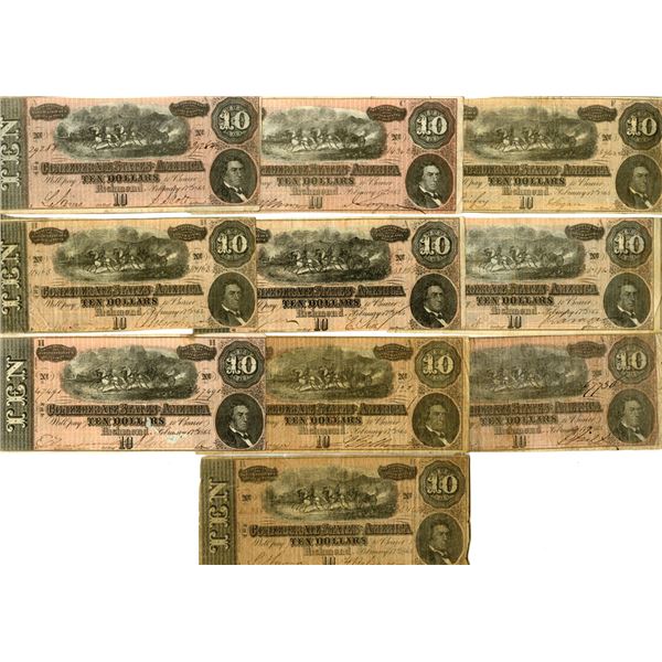 VA., C.S.A., 1864, $10, T-68 Issued Banknote Assortment.