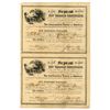 Image 1 : VA., & TX.  C.S.A., Non Taxable Certificate, Uncut $100 Pair, 1864, Issued in Marshal, Texas