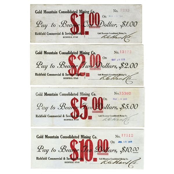 UT. Gold Mountain Consolidated Mining Co., 1907, Panic Currency Quartet.