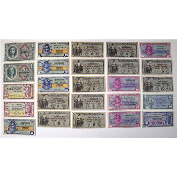 U.S. Military Payment Certificates, Series 481 to Series 611, Issued Banknote Assortment.