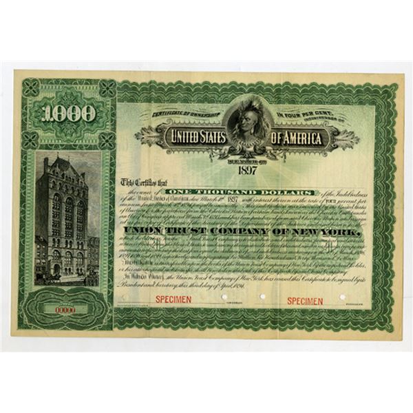Oklahoma Territory. Cherokee Nation Historic Bond in 1894 (Due 1897) by the U.S. Department of the I