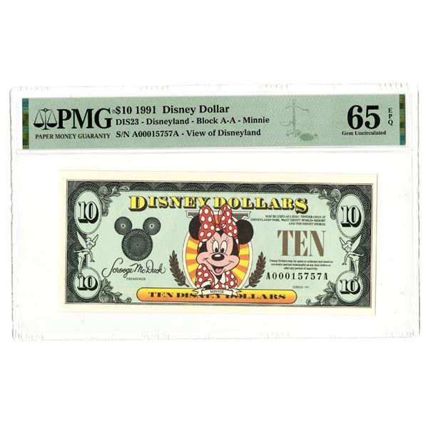 CA. FL. Disney Dollar, 1991, $10 Issued Banknote.