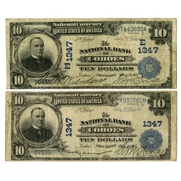 NY. National Bank of Cohoes, New York. Lot of 2, $10 Series of 1902 PB & DB , Ch# 1347 and Ch# E-134