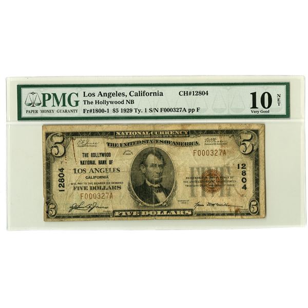 CA. Hollywood National Bank of Los Angeles, California, $5, Series of 1929, Type 1, Ch#12804, Issued