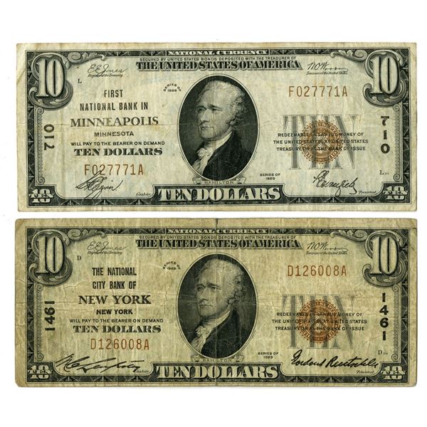 MN & NY. First National Bank in Minneapolis & National City Bank of New York, $10, Series of 1929, I