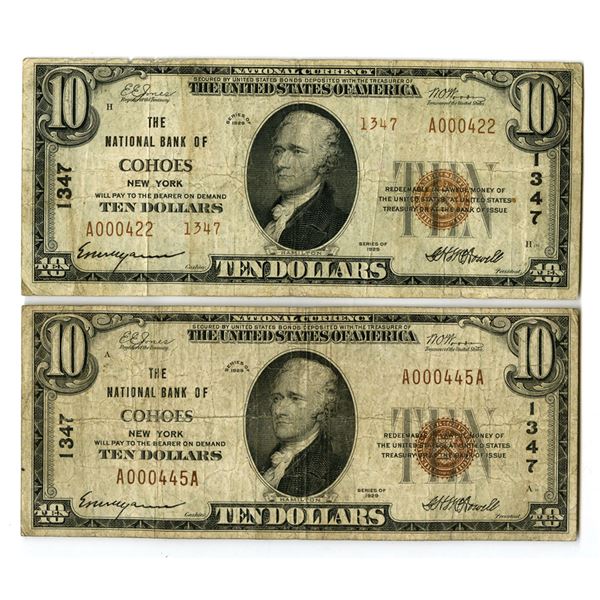 NY. National Bank of Cohoes, New York, $10, Series of 1929, Ch# 1347, T1 & T2, Issued Banknote Pair