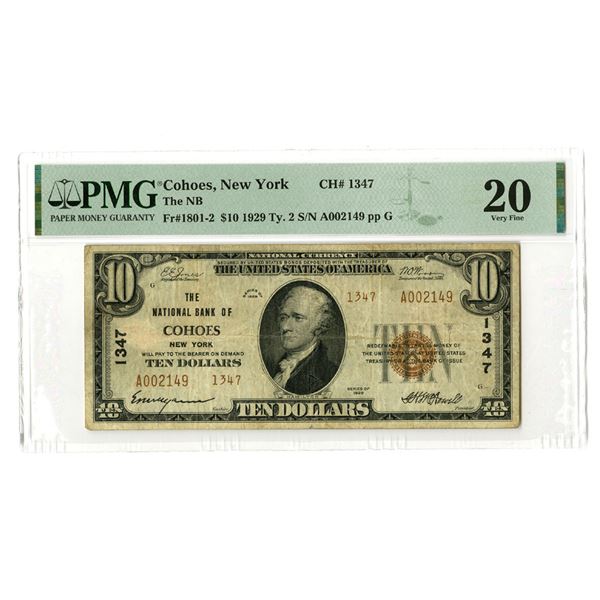 NY. National Bank of Cohoes, New York. $10 Series of 1929, T2, Ch#1347, Issued Banknote.