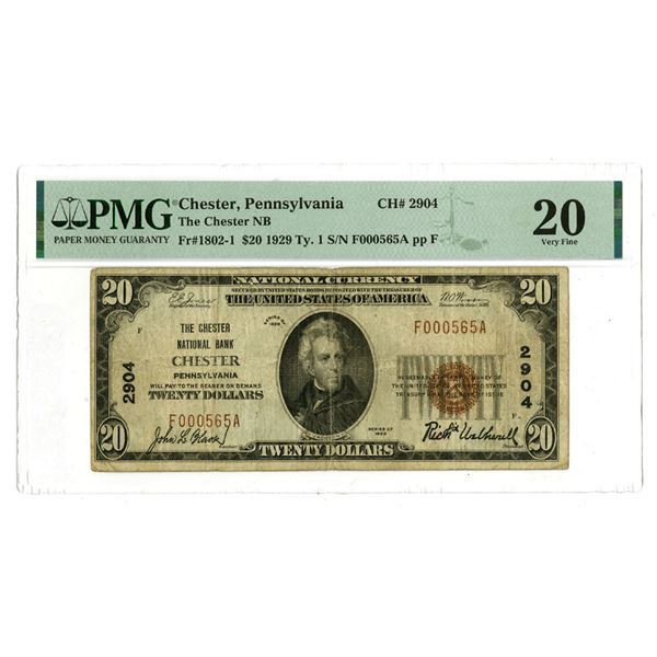 PA. Chester National Bank of Chester, Pennsylvania, $20, Series of 1929, T1, Ch# 2904, Issued Bankno