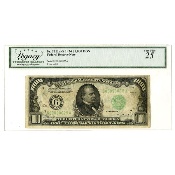 U.S., F.R.N., $1000, Series of 1934, Chicago District, Fr.# 211a-G, Issued Banknote