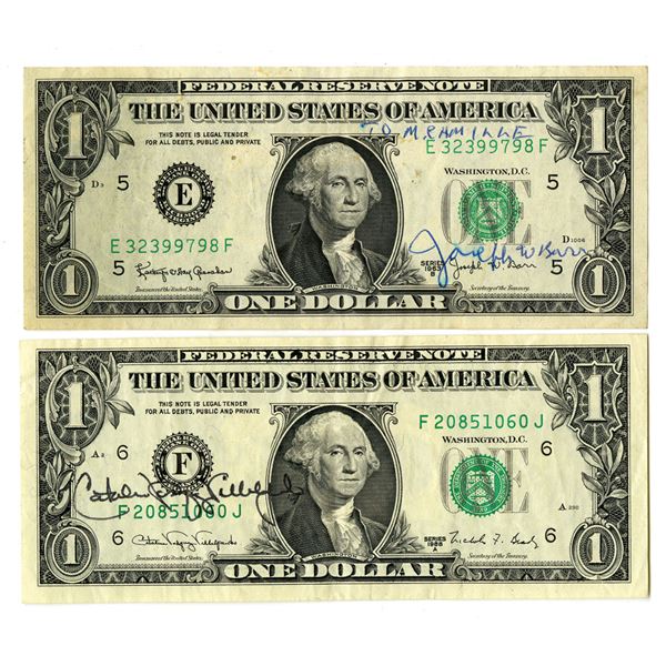 U.S., F.R.N., $1, Series of 1963B and Series 1988A, Both with Courtesy Autographs.