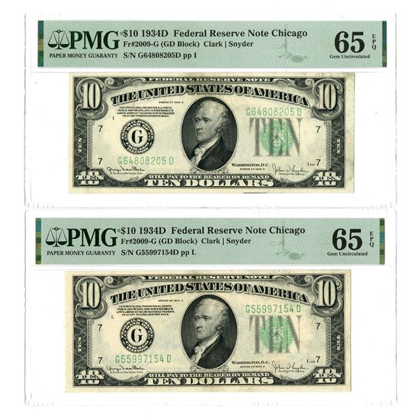 U.S., F.R.N., $10, Series of 1934D, Fr.# 2009G, Issued Banknote Pair.