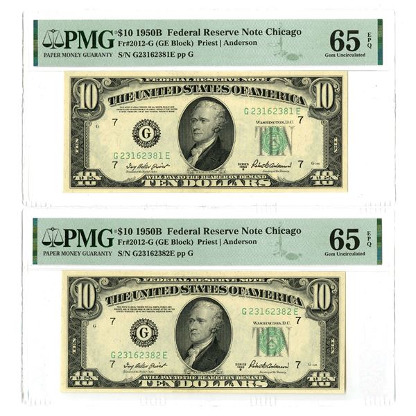 U.S. F.R.N., $10, Series 1950B, Fr.# 2012G, Sequential Pair of Issued Banknotes.