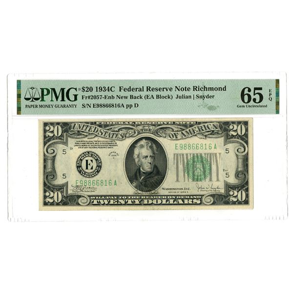 U.S., F.R.N., $20, Series of 1934C, Fr.# 2057Enb, Issued Banknote.