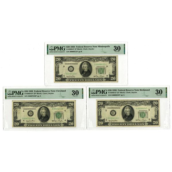 U.S., F.R.N., $20, Series 1950, Issued Banknote Trio.